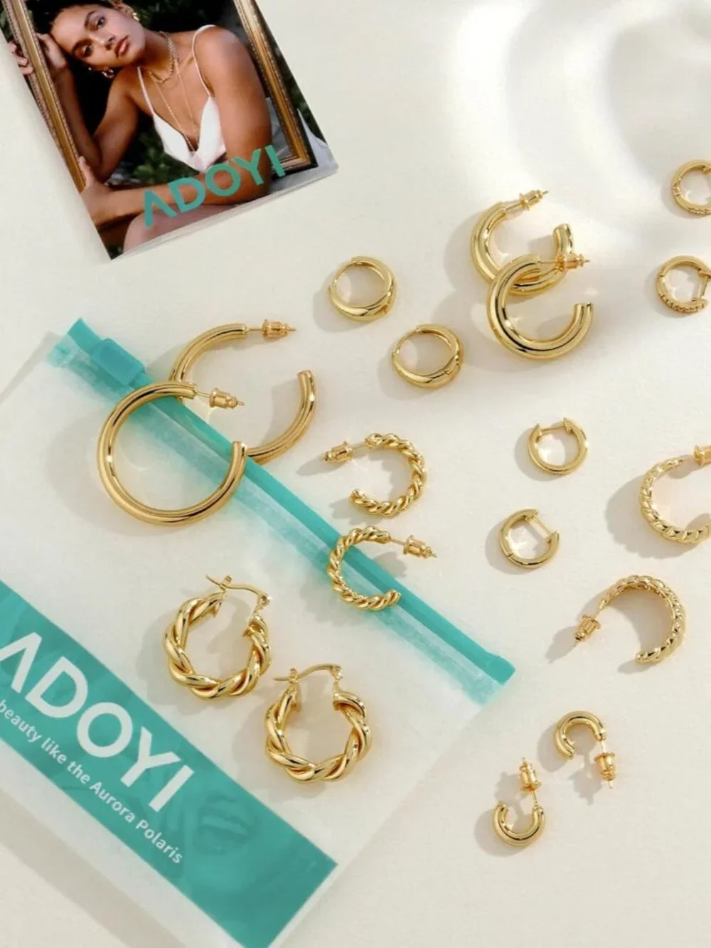 9 Pairs Gold Hoop Earrings Set for Womens Twisted Huggie Hoops Earrings 14K 18K - Picture 9 of 9